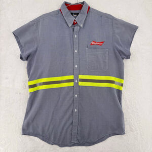 Budweiser Bud Light Beer Factory Work Shirt from 2018 Hi Vis Stripes Grunge L/XL